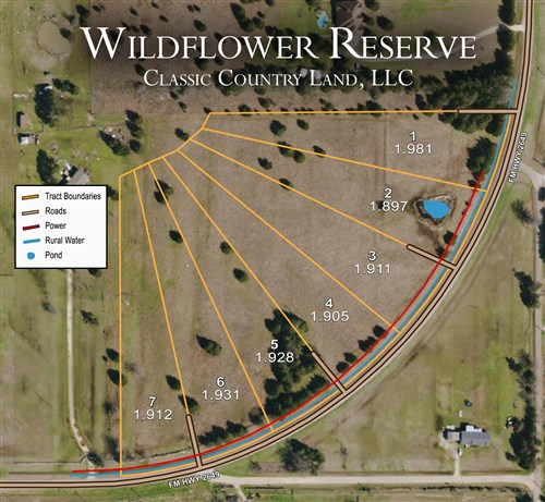 Tract layout map for Wildflower Reserve Tract 2 in Hunt County, Texas